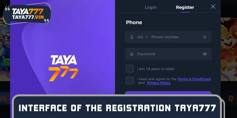Interface of the registration form on the homepage